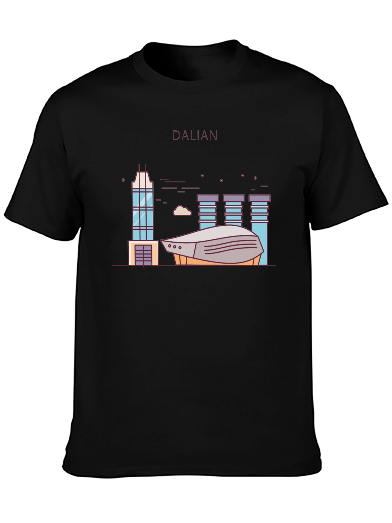 Dalian City Graphic T-Shirt Black Cotton Tee