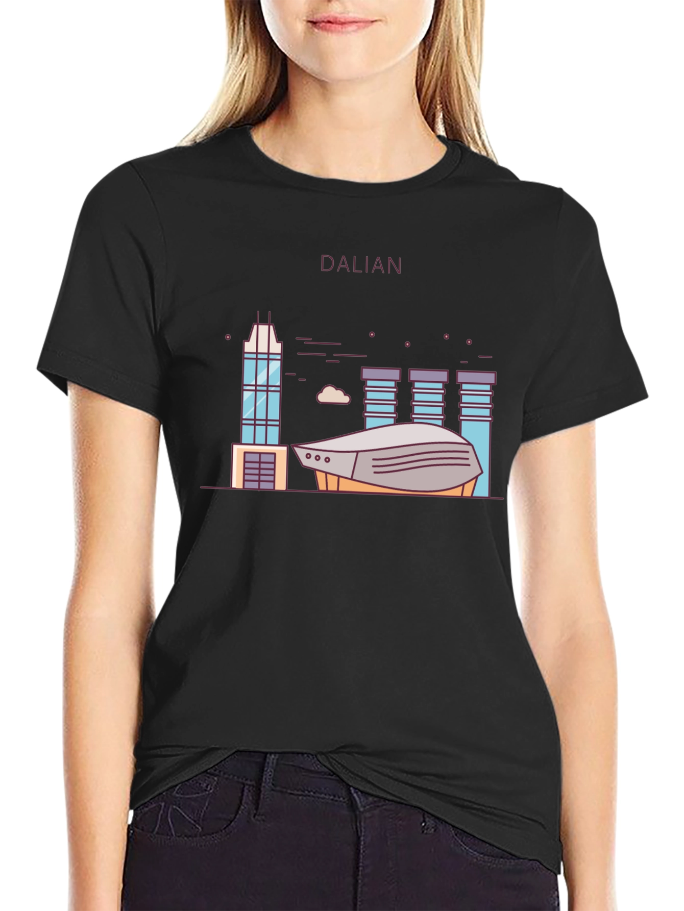 Dalian City Graphic T-Shirt Black Cotton Tee