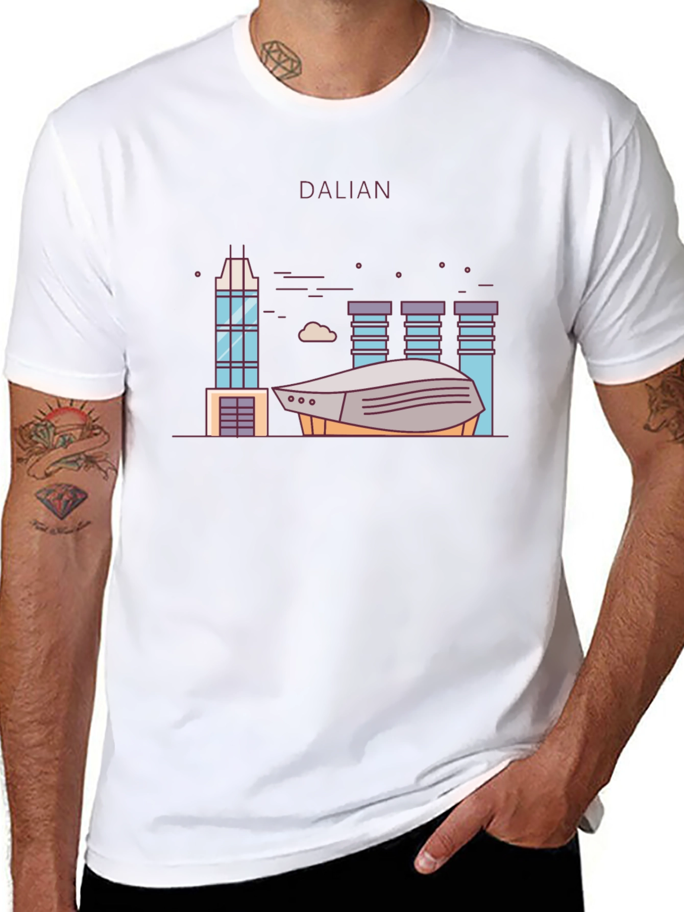 Dalian City Graphic T-Shirt Black Cotton Tee