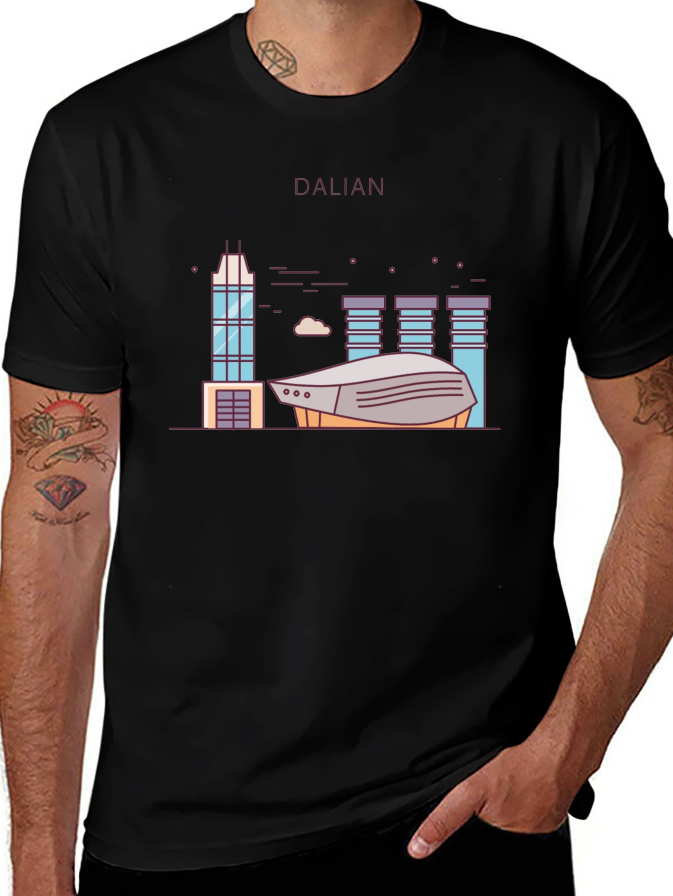 Dalian City Graphic T-Shirt Black Cotton Tee