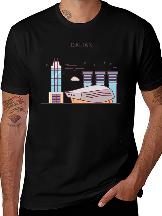Dalian City Graphic T-Shirt Black Cotton Tee