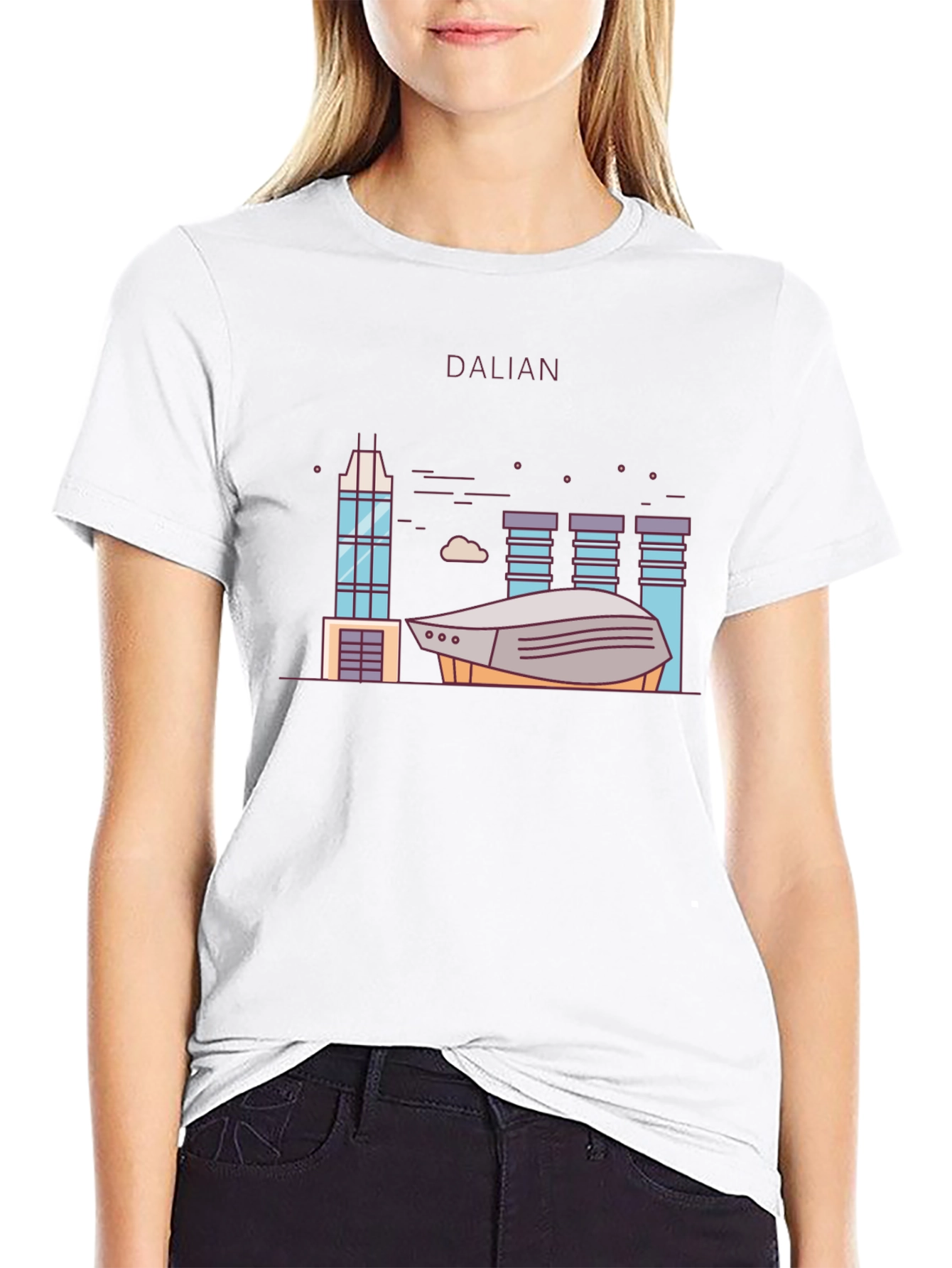Dalian City Graphic T-Shirt Black Cotton Tee