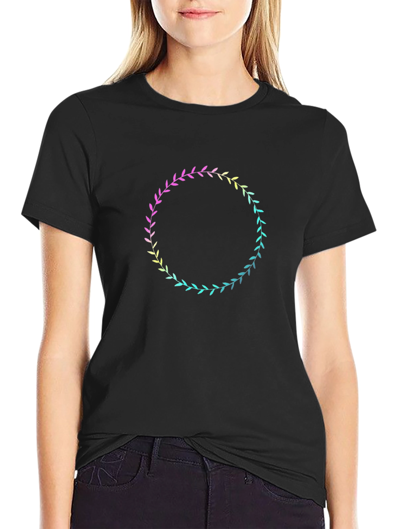Floral Wreath Graphic Tee - Black
