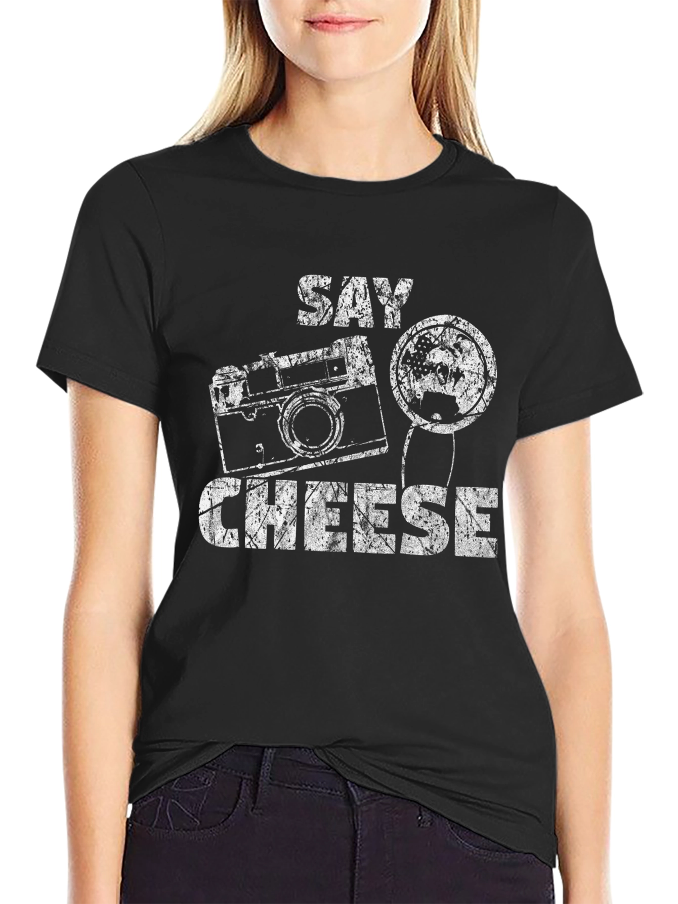Say Cheese Graphic Tee - Retro Camera Design