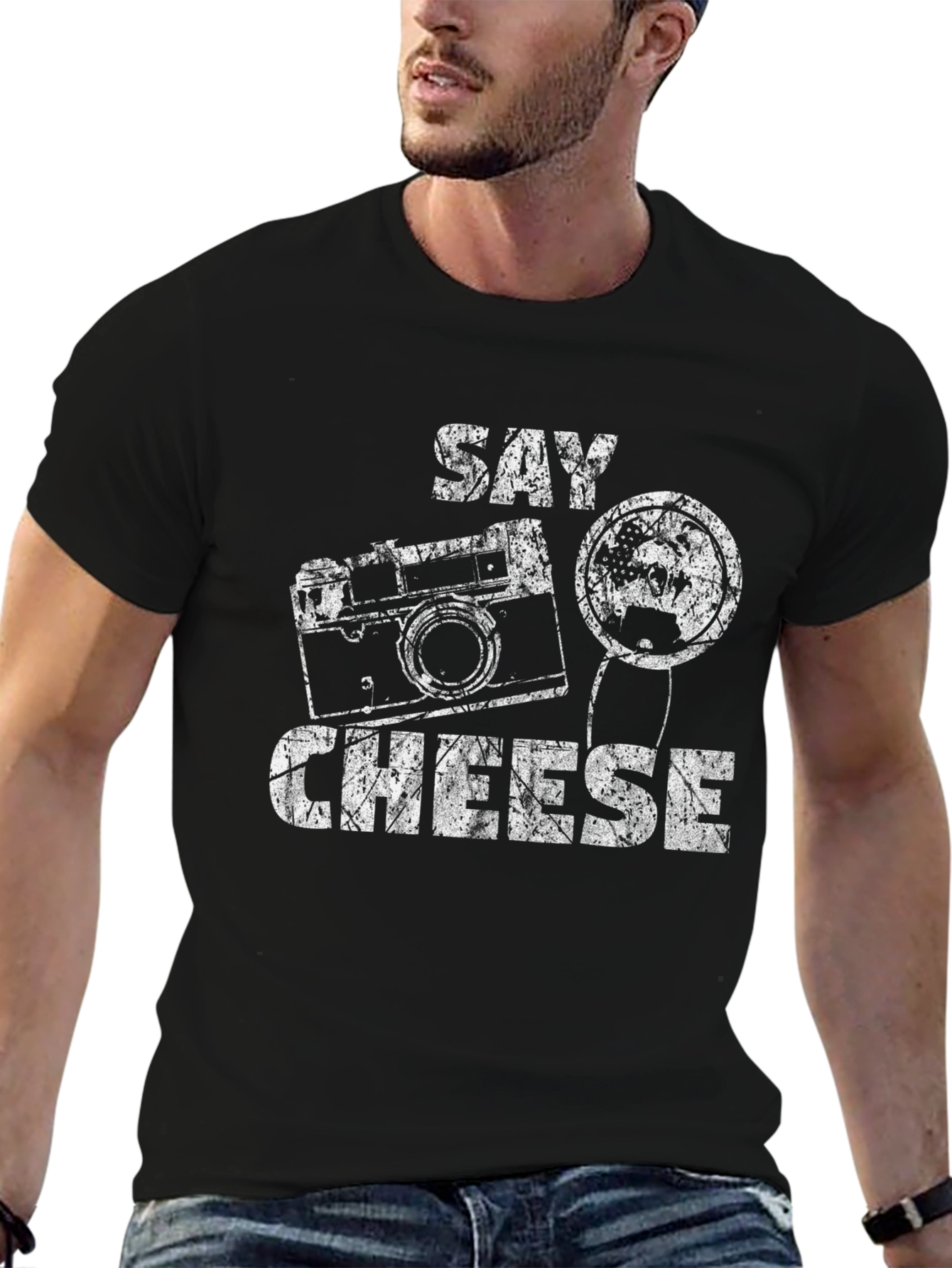 Say Cheese Graphic Tee - Retro Camera Design