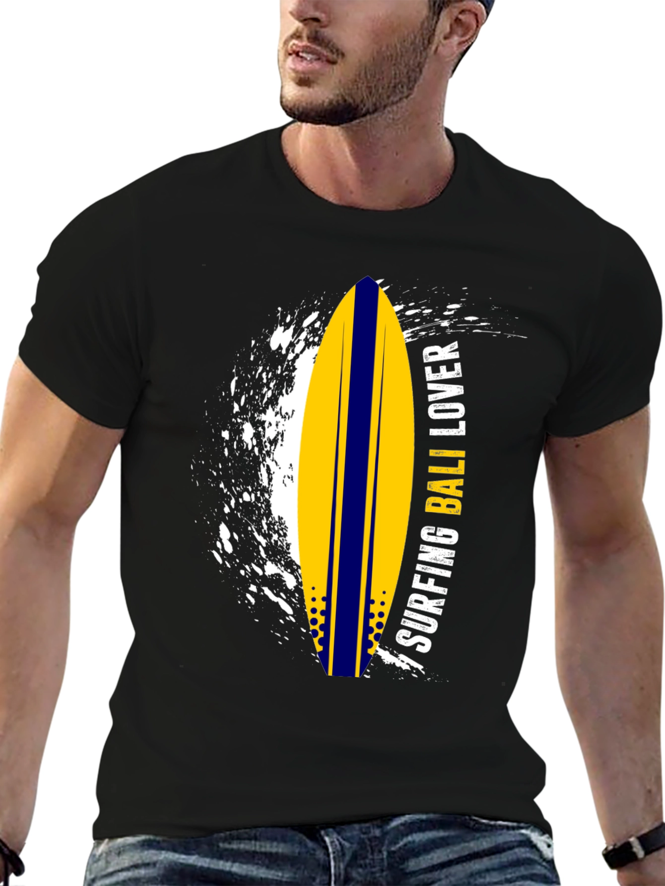 Surfing Bali Lover Black Graphic Tee