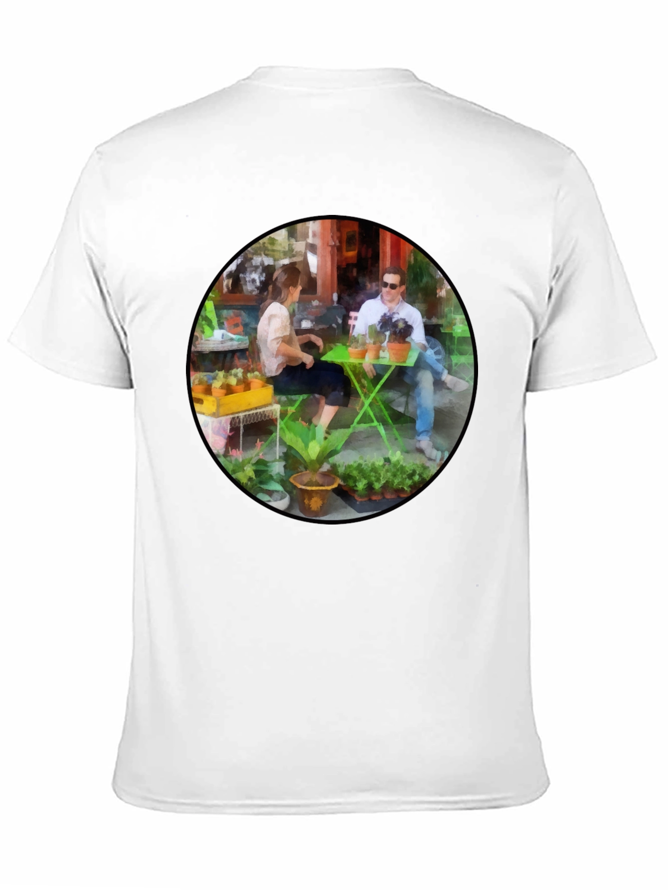 Artistic Cafe Scene Graphic Tee - Unique Design