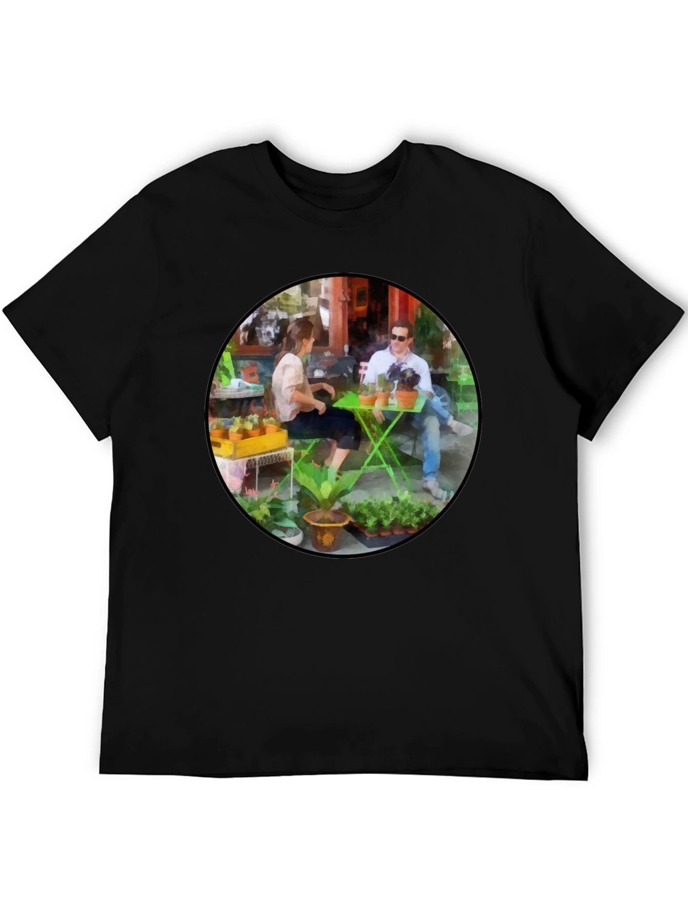 Artistic Cafe Scene Graphic Tee - Unique Design