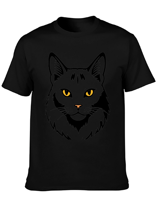 Black Cat Graphic Tee - Mens Casual Crew Neck T-Shirt