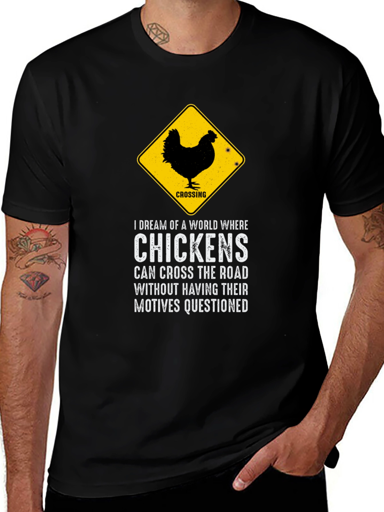 Chicken Crossing Graphic Tee - Funny Novelty T-Shirt