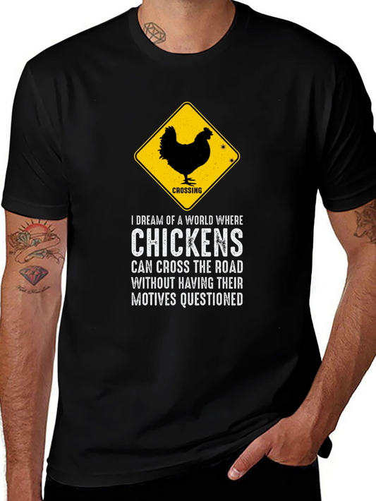 Chicken Crossing Graphic Tee - Funny Novelty T-Shirt