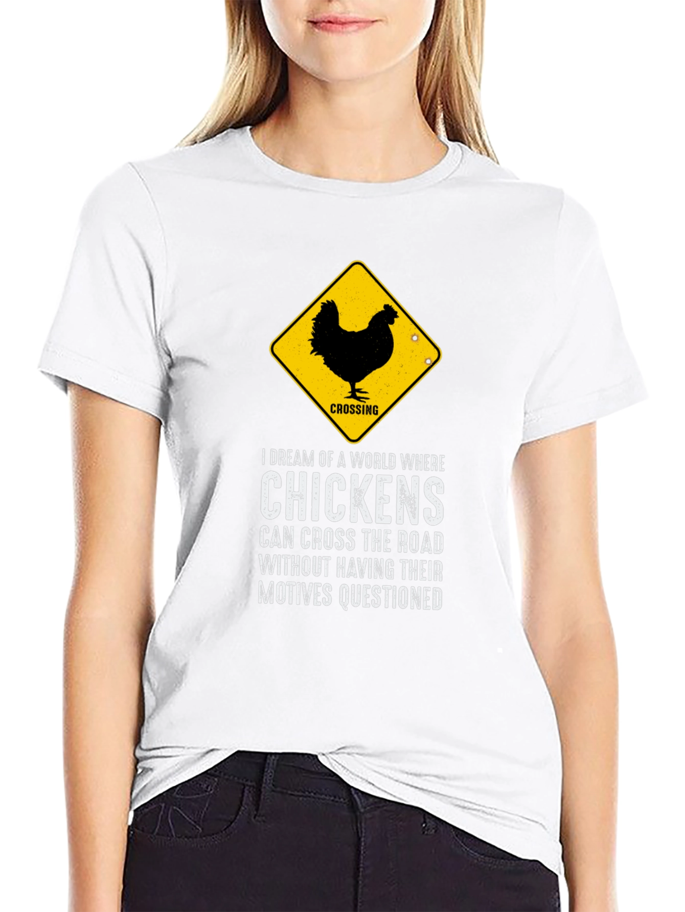 Chicken Crossing Graphic Tee - Funny Novelty T-Shirt
