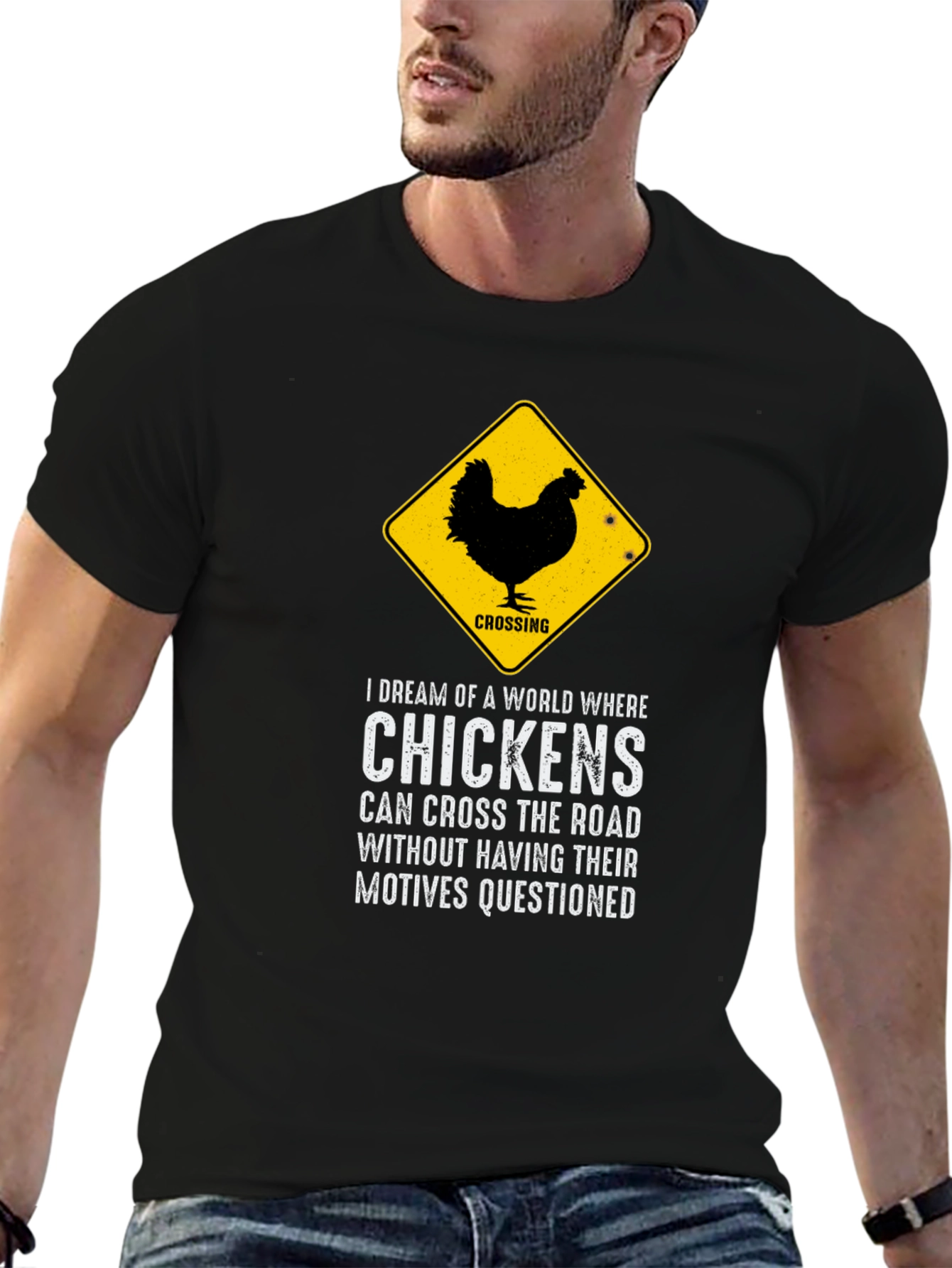 Chicken Crossing Graphic Tee - Funny Novelty T-Shirt