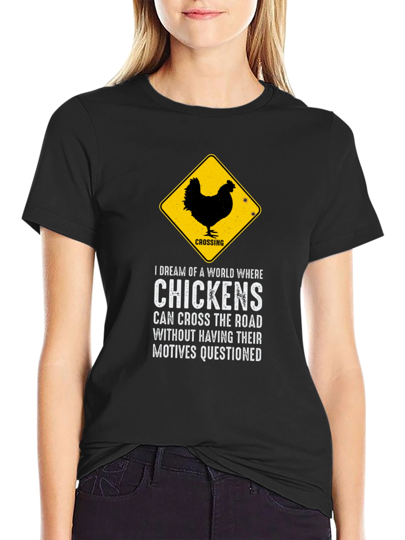 Chicken Crossing Graphic Tee - Funny Novelty T-Shirt