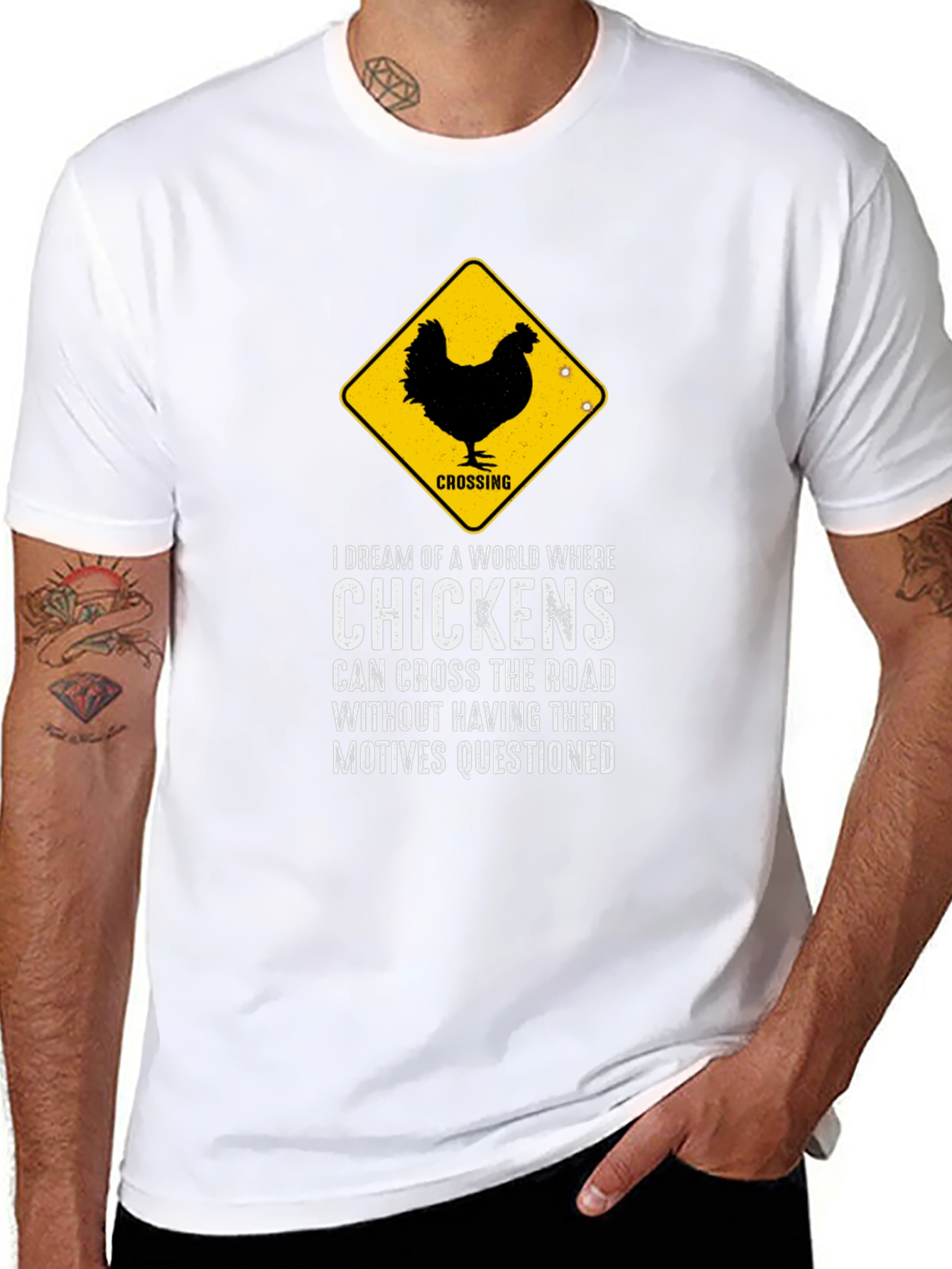 Chicken Crossing Graphic Tee - Funny Novelty T-Shirt