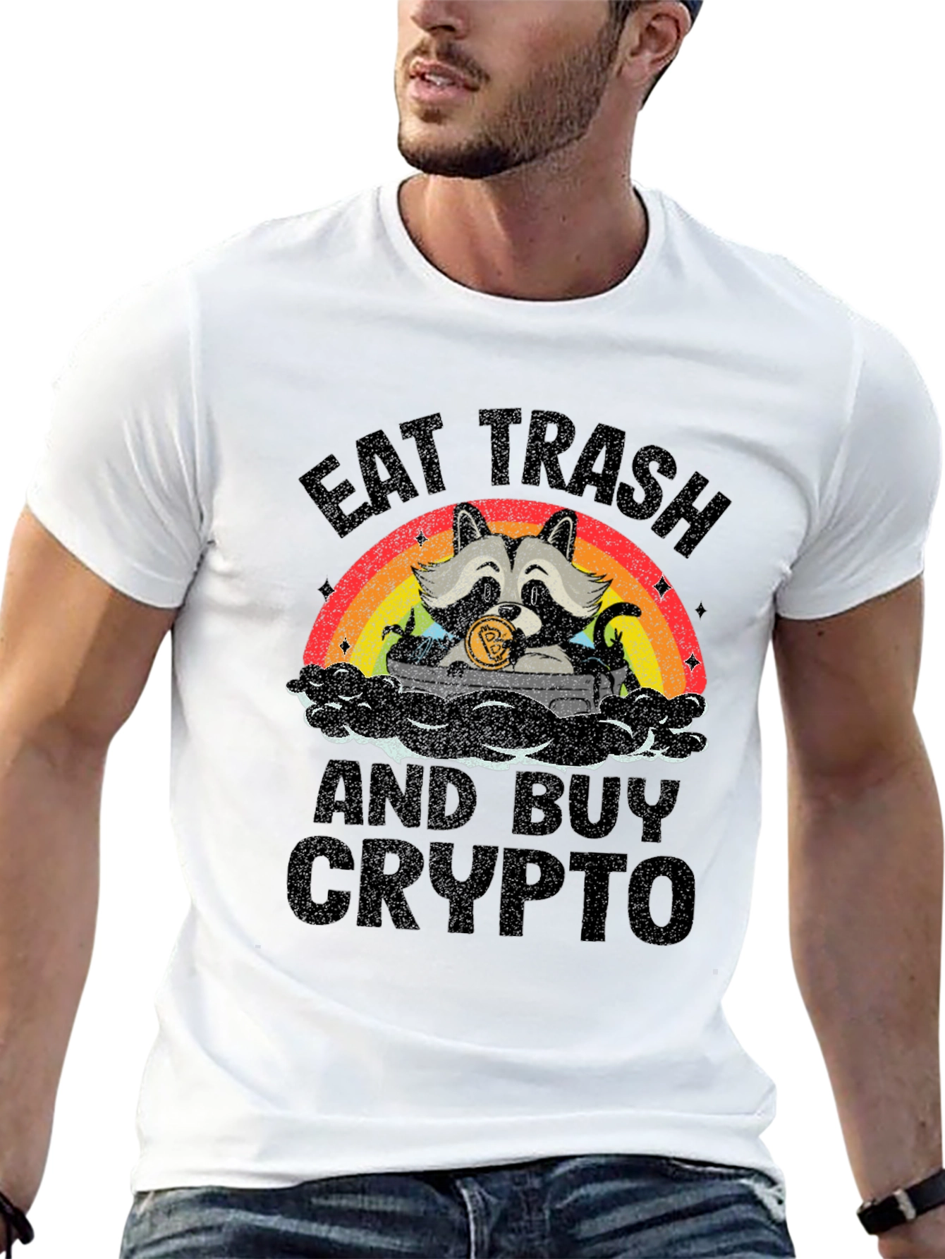 Eat Trash Buy Crypto T-Shirt - Raccoon Bitcoin Tee