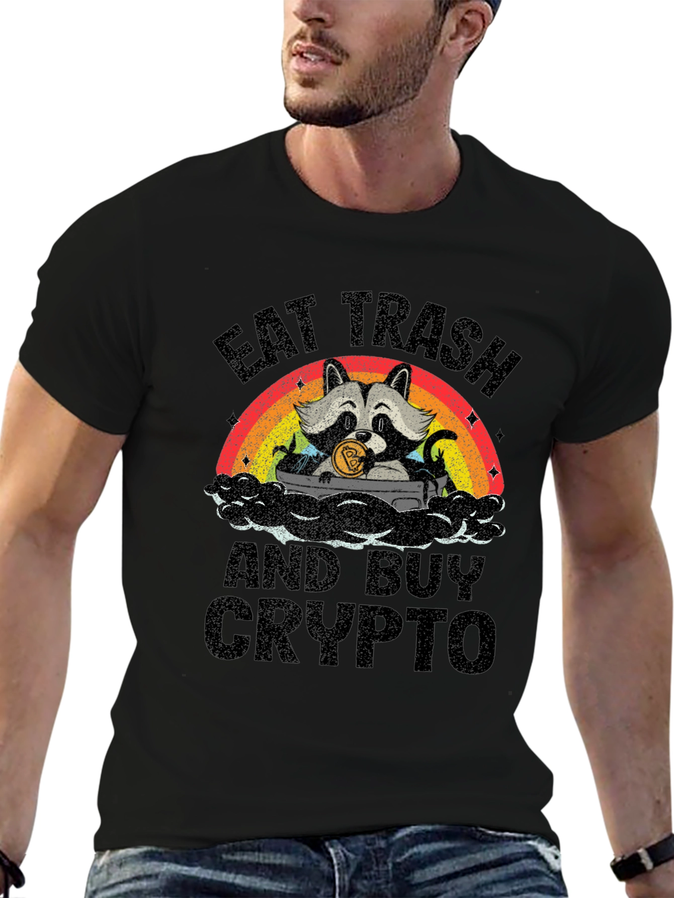 Eat Trash Buy Crypto T-Shirt - Raccoon Bitcoin Tee