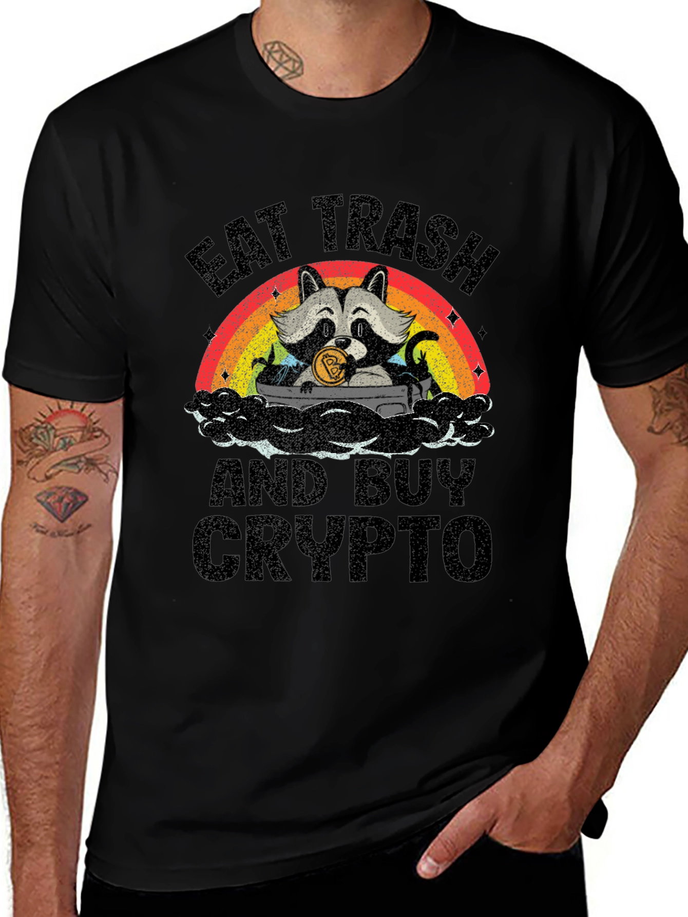 Eat Trash Buy Crypto T-Shirt - Raccoon Bitcoin Tee