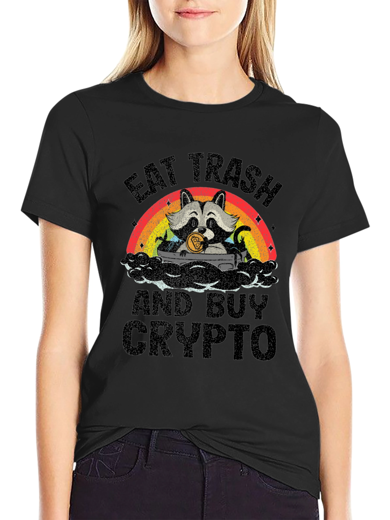 Eat Trash Buy Crypto T-Shirt - Raccoon Bitcoin Tee