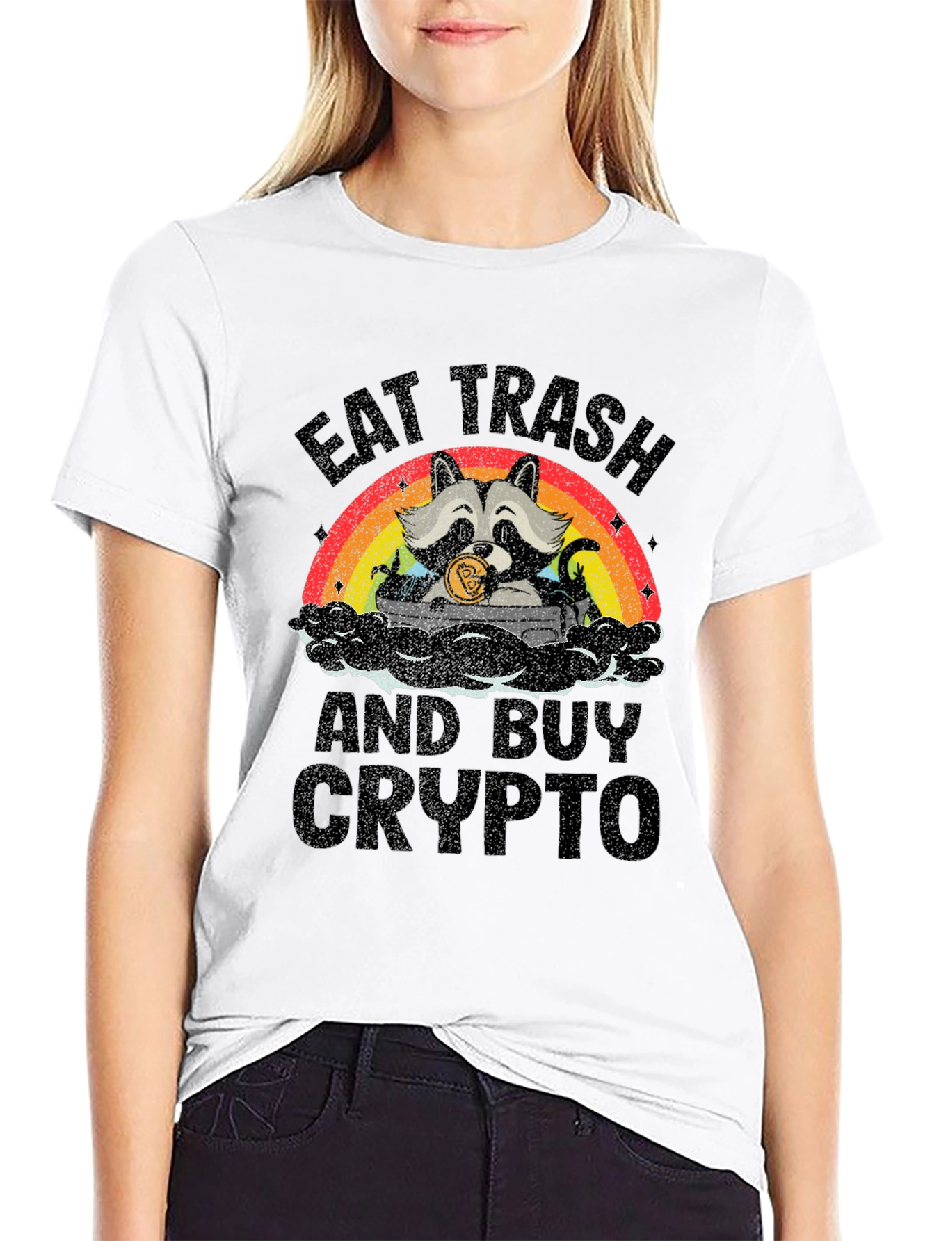 Eat Trash Buy Crypto T-Shirt - Raccoon Bitcoin Tee