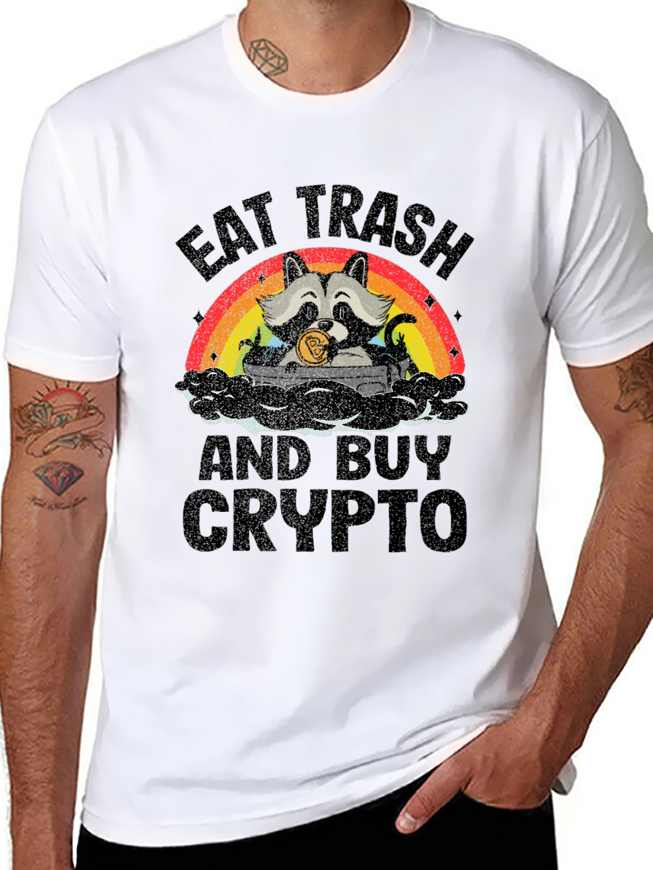 Eat Trash Buy Crypto T-Shirt - Raccoon Bitcoin Tee
