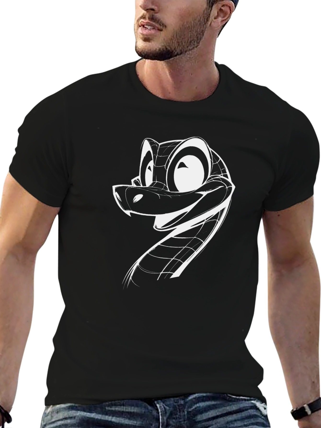 Cool Snake Cartoon Graphic Black T-Shirt