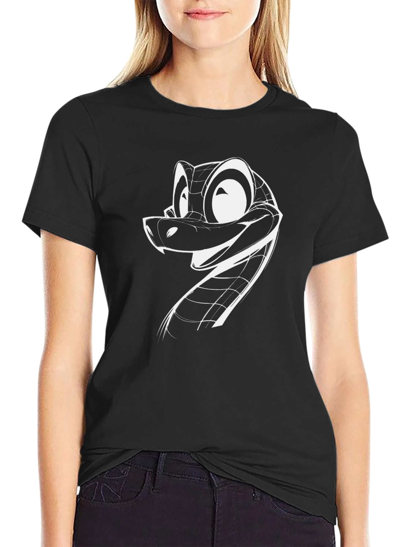 Cool Snake Cartoon Graphic Black T-Shirt