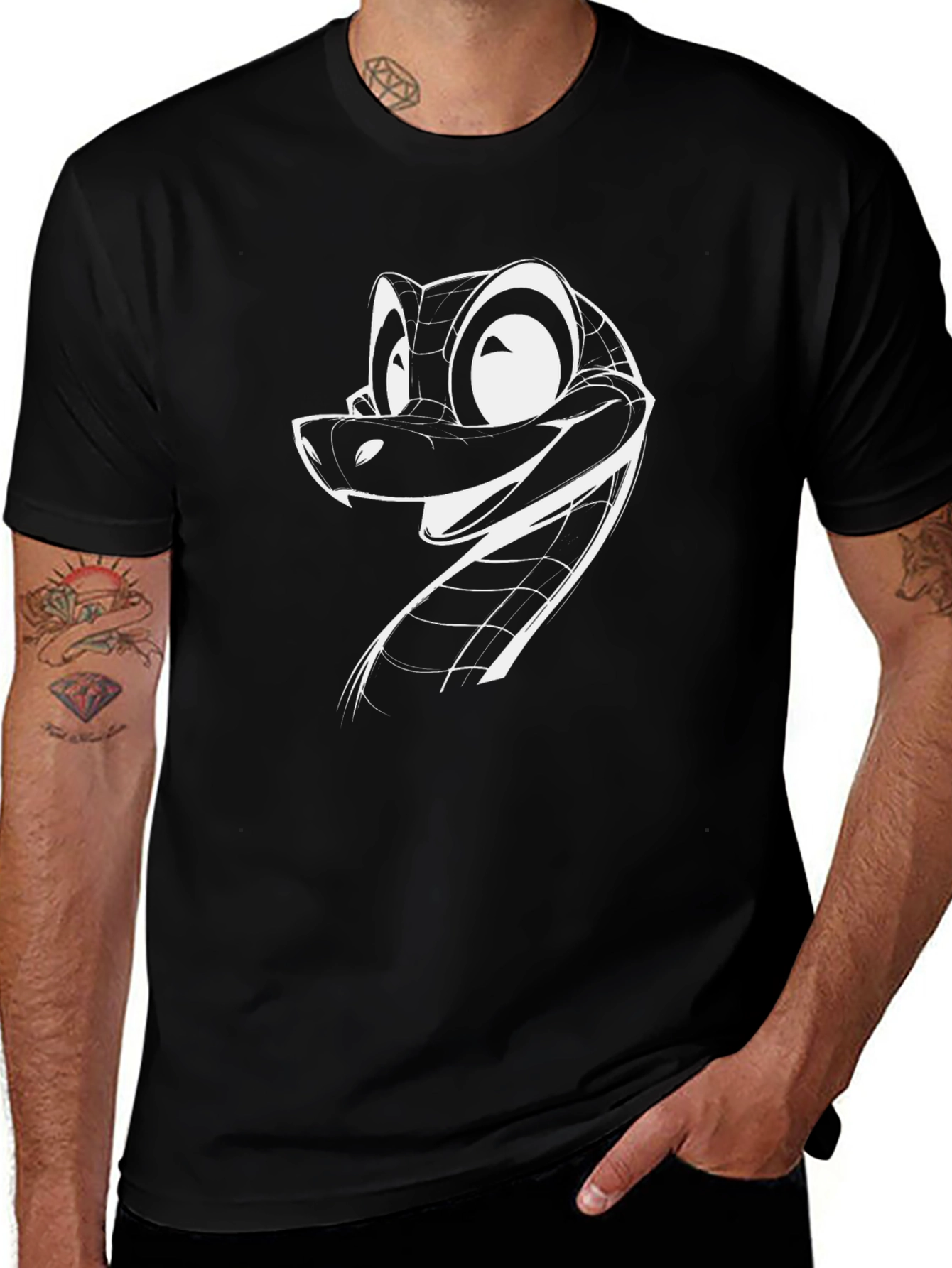 Cool Snake Cartoon Graphic Black T-Shirt