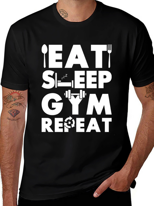 Eat Sleep Gym Repeat Black Graphic Tee