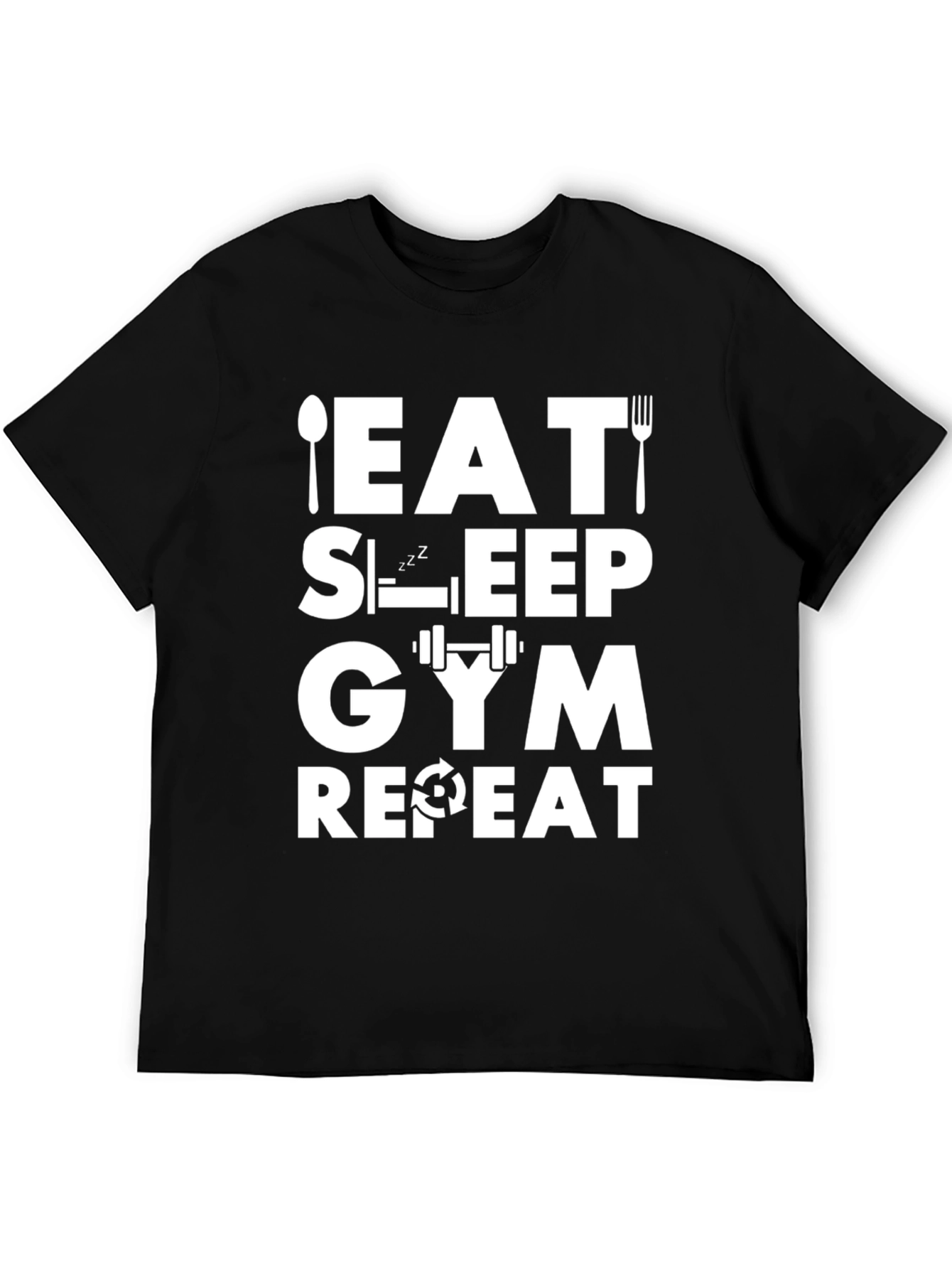 Eat Sleep Gym Repeat Black Graphic Tee