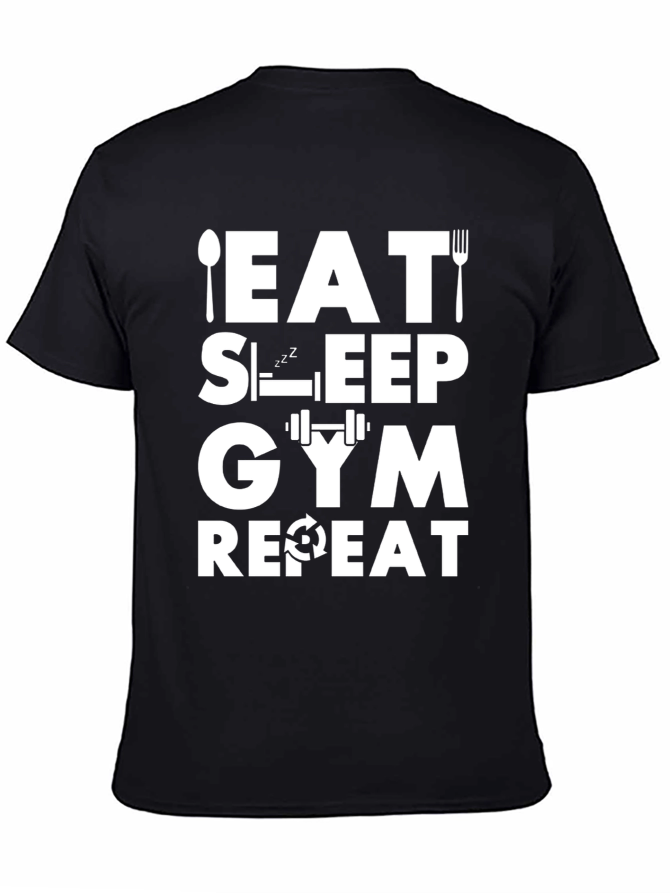 Eat Sleep Gym Repeat Black Graphic Tee