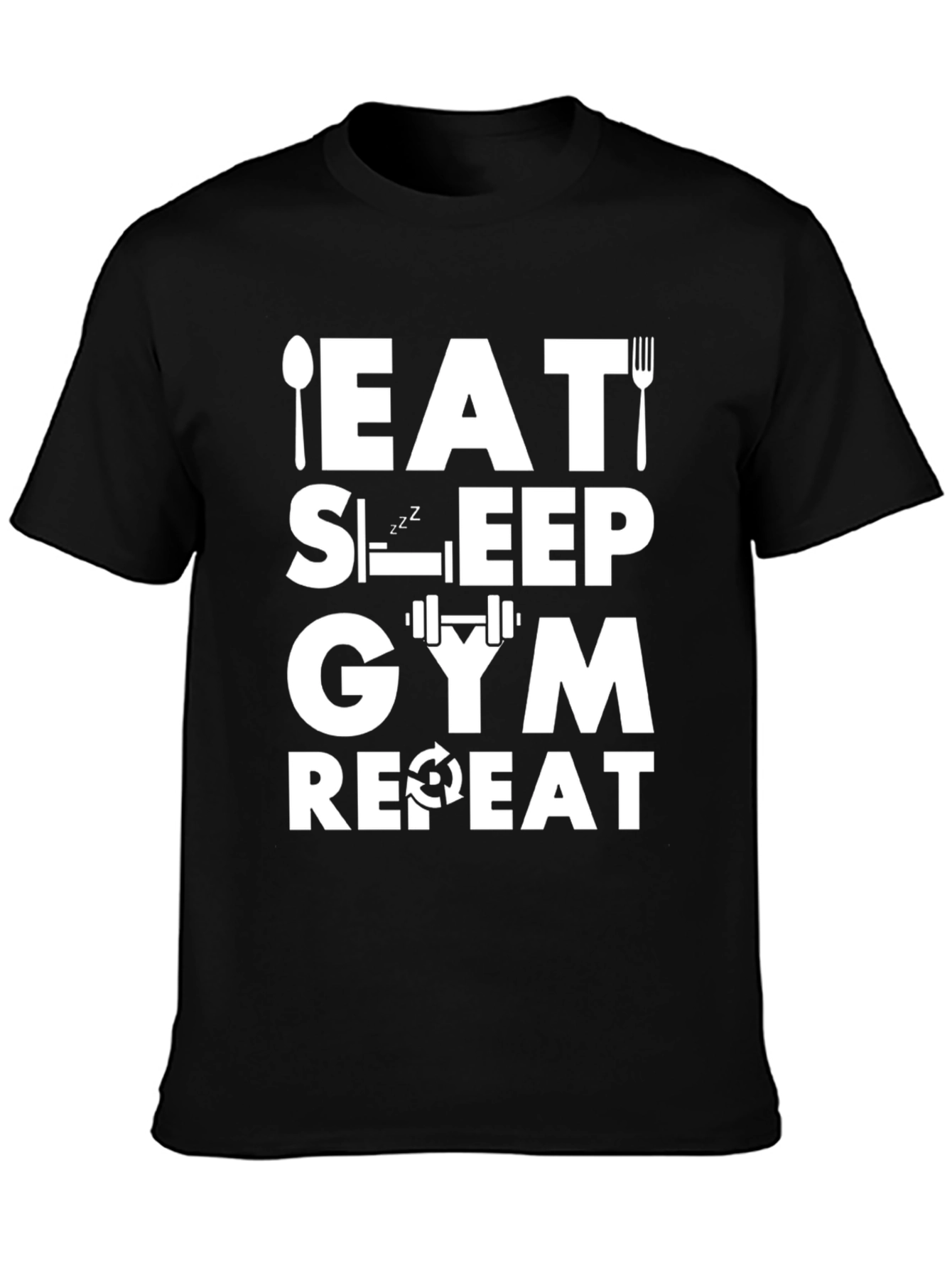 Eat Sleep Gym Repeat Black Graphic Tee