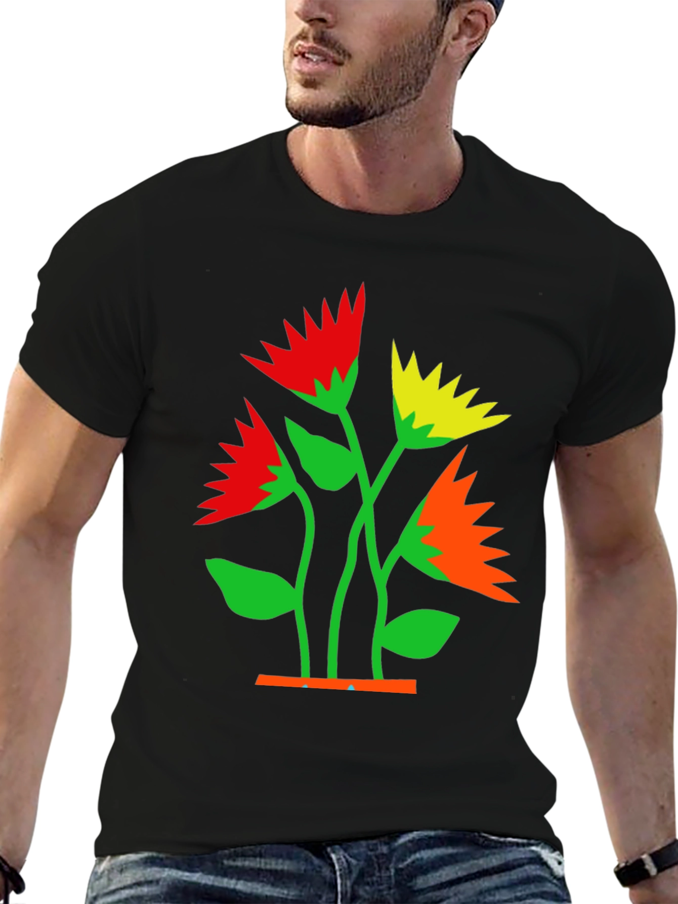 Bold Floral Graphic Tee - Black