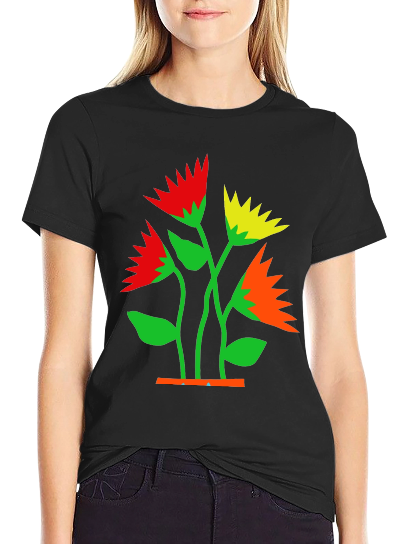 Bold Floral Graphic Tee - Black