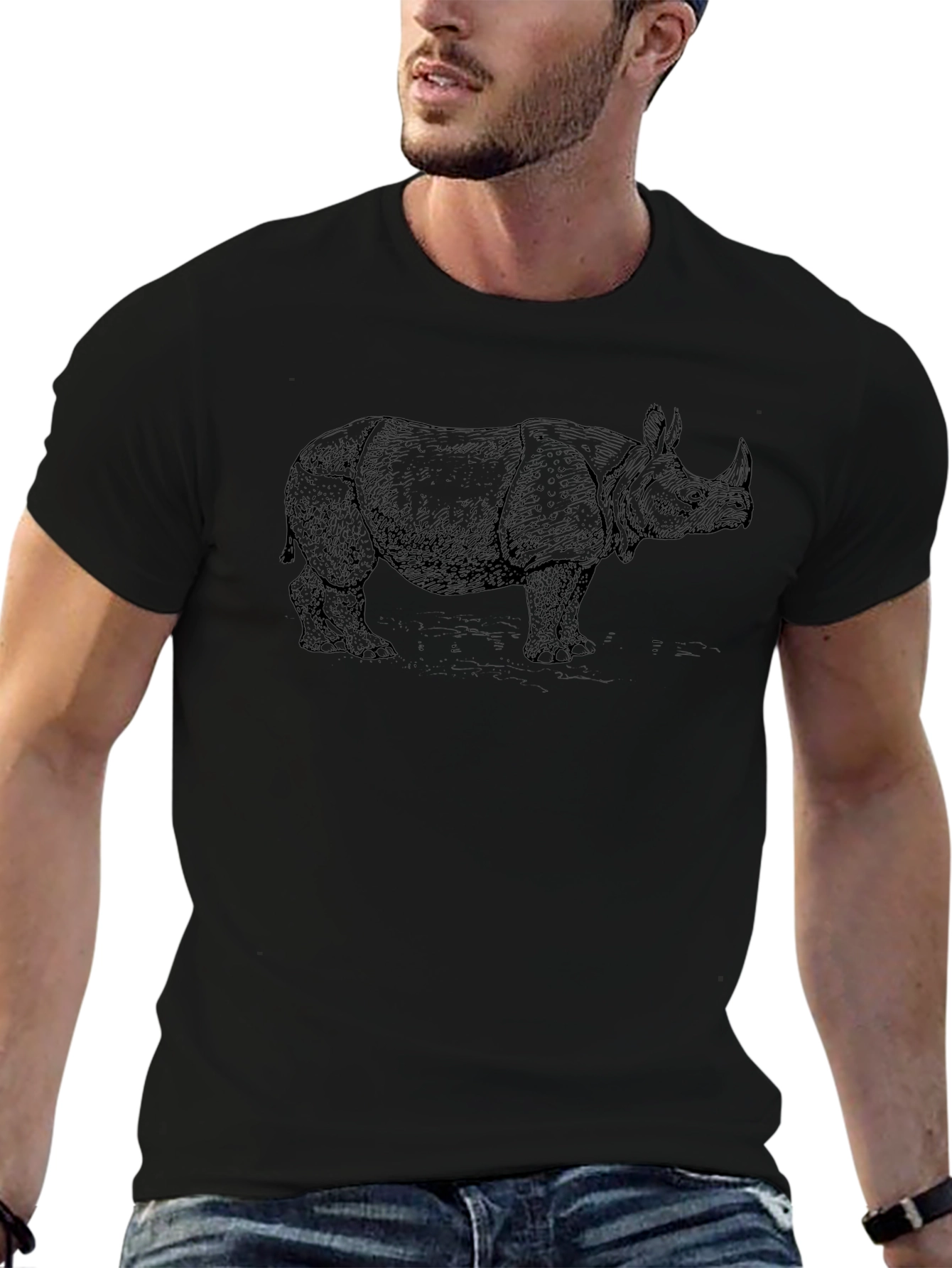 Rhino Graphic Tee - Black Cotton T-Shirt