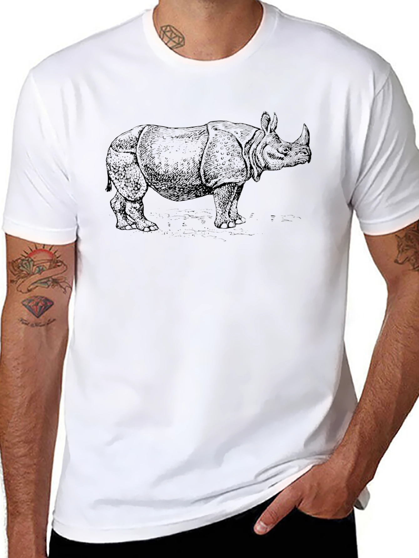 Rhino Graphic Tee - Black Cotton T-Shirt