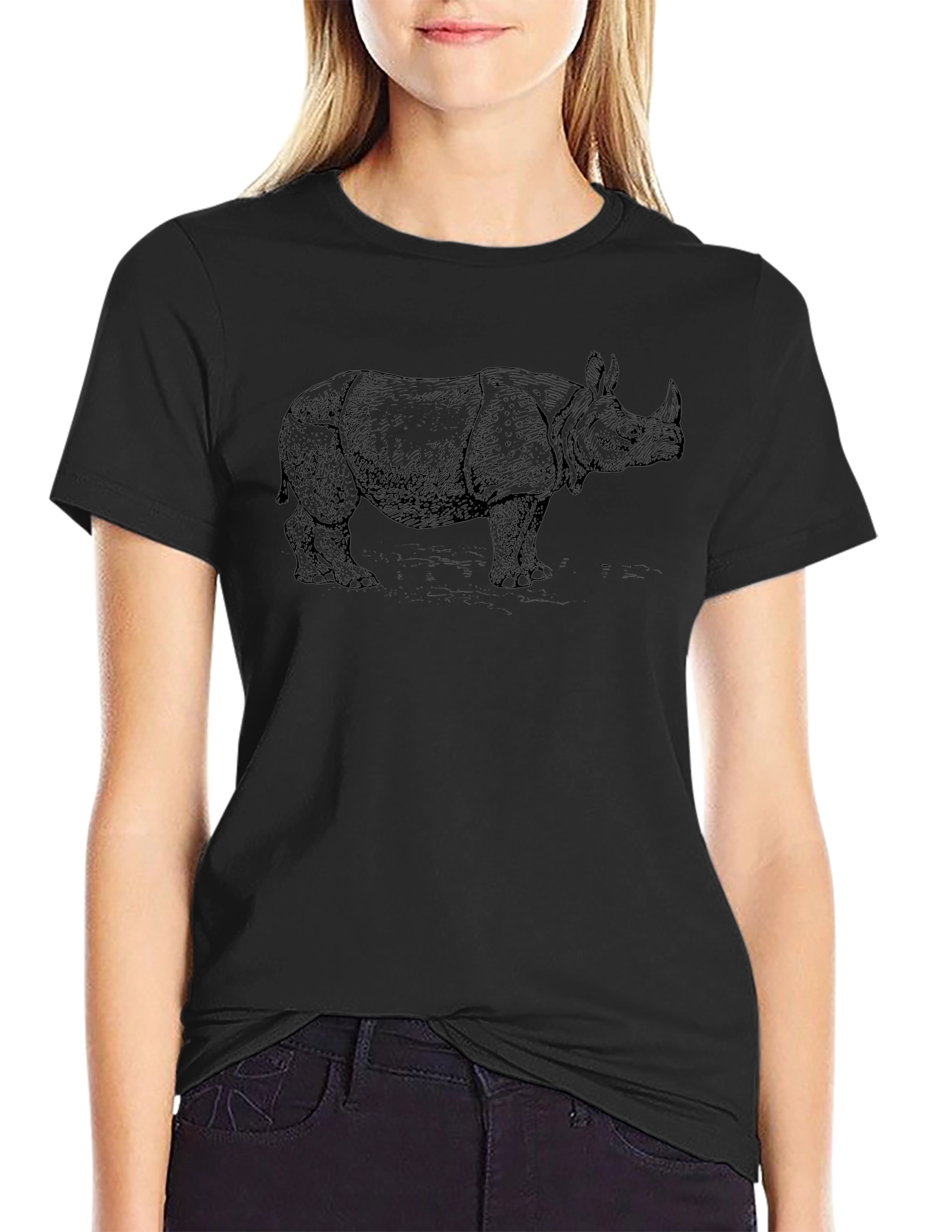 Rhino Graphic Tee - Black Cotton T-Shirt