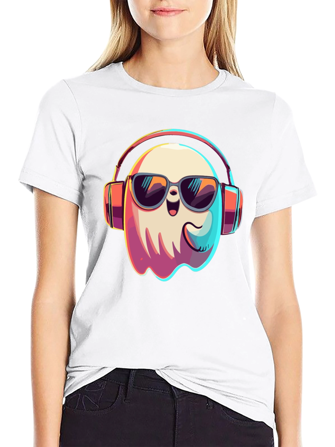 Cool Ghost T-Shirt: Headphones & Shades