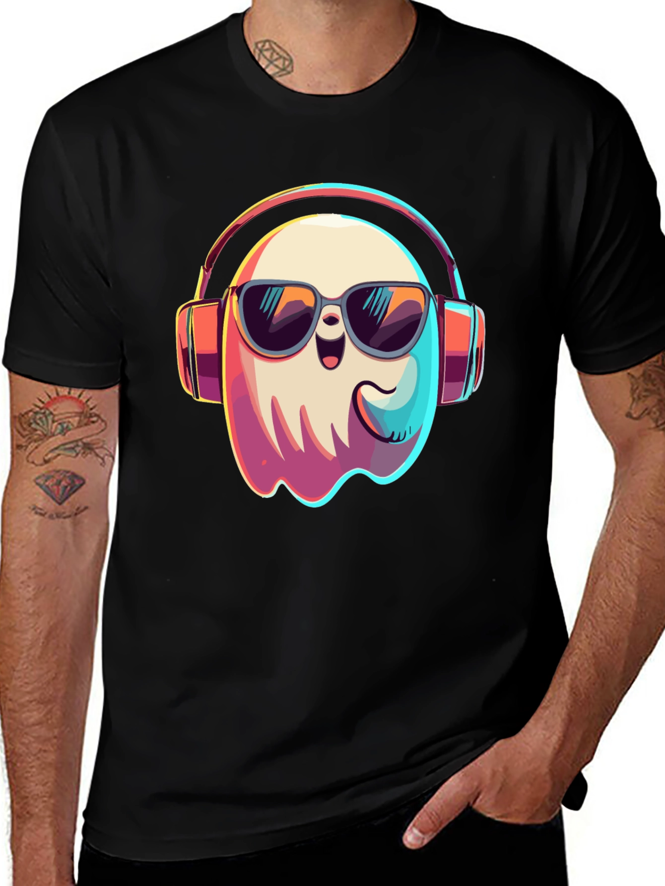 Cool Ghost T-Shirt: Headphones & Shades