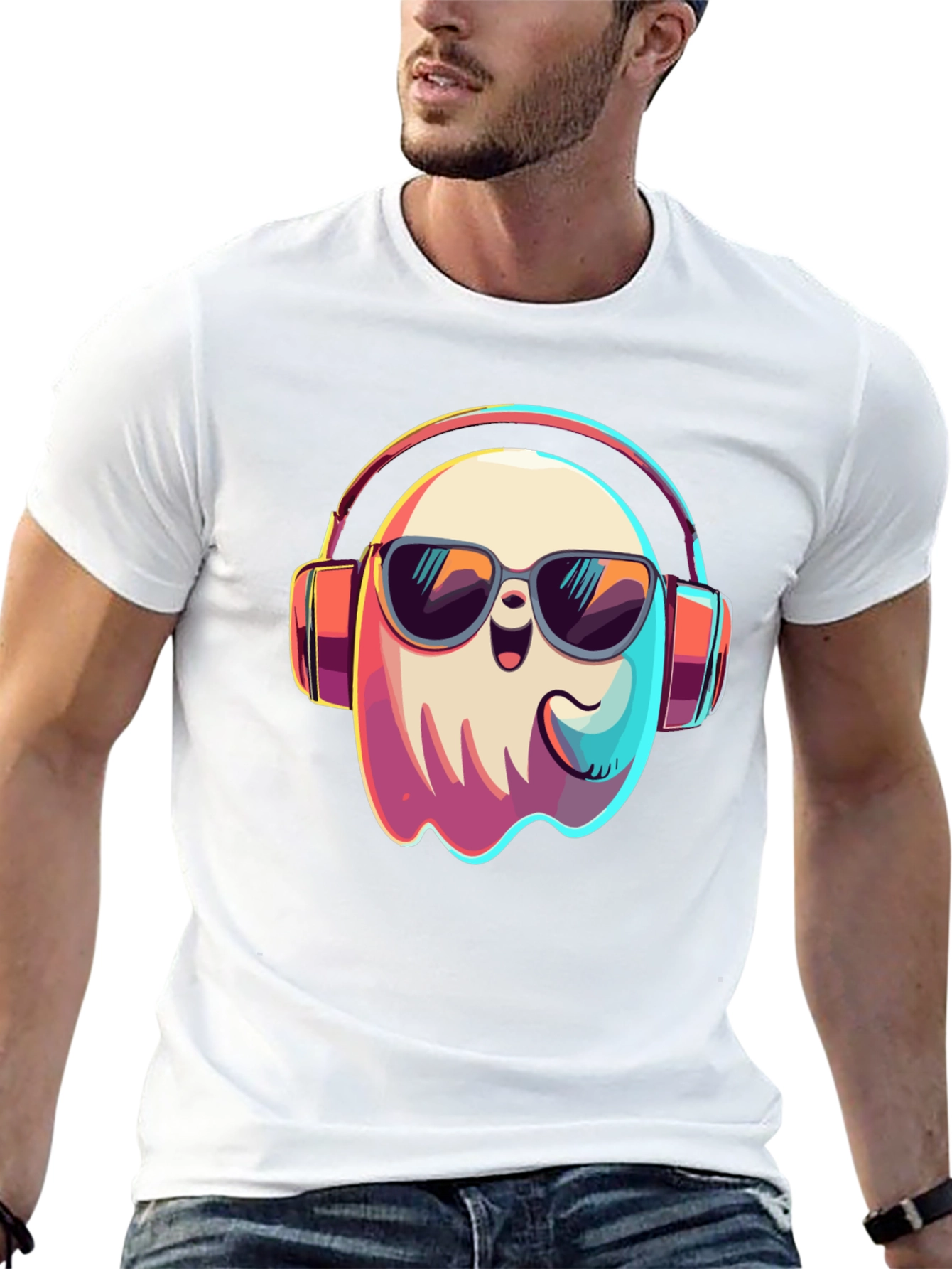 Cool Ghost T-Shirt: Headphones & Shades
