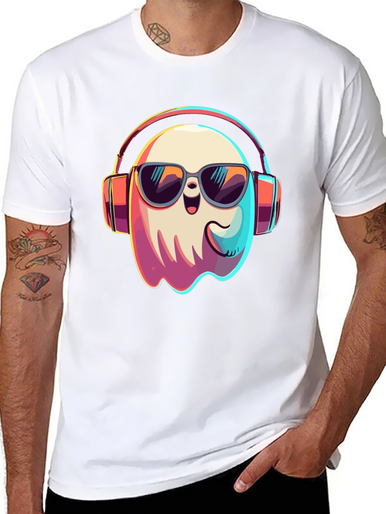 Cool Ghost T-Shirt: Headphones & Shades