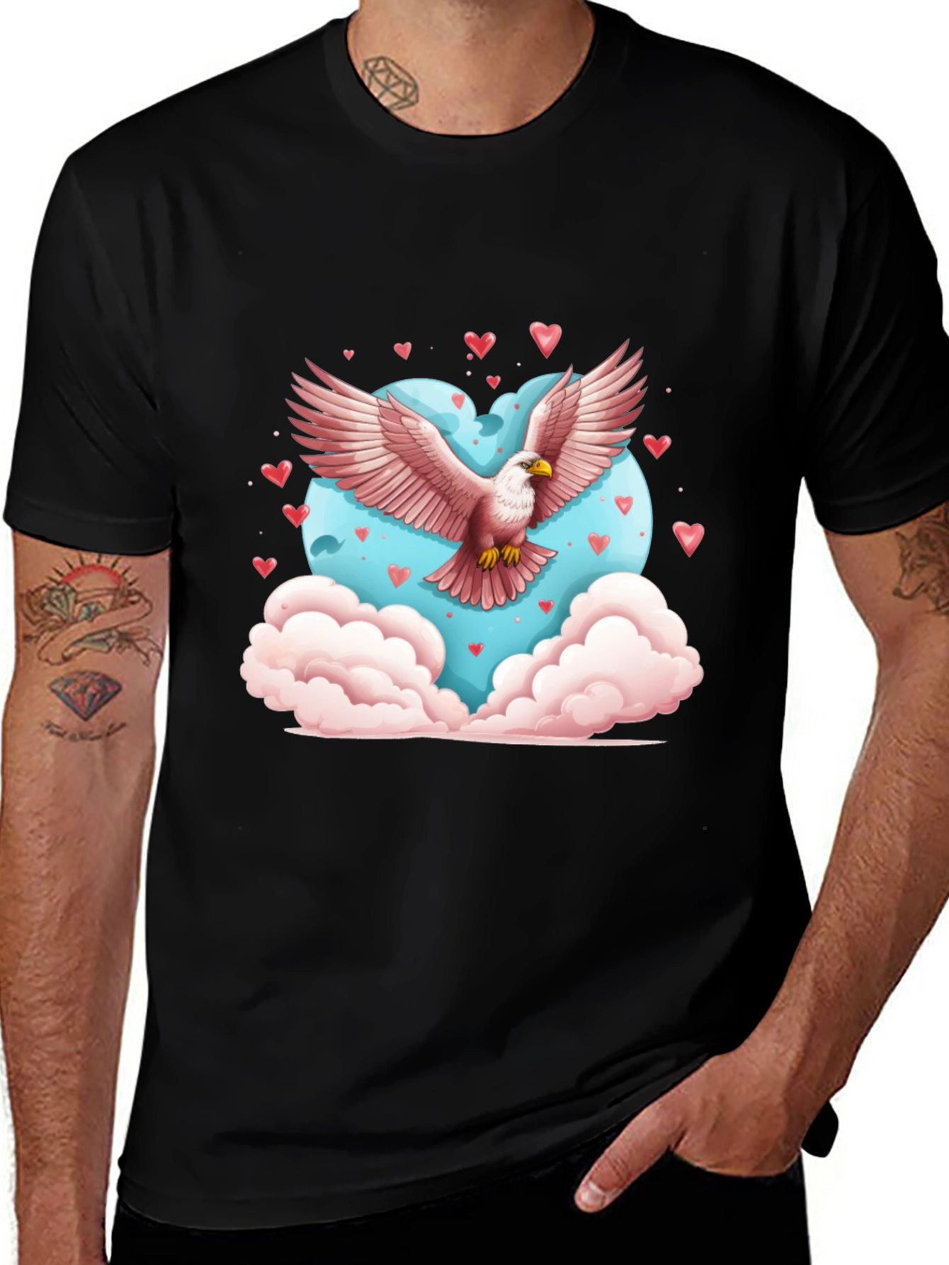 Eagle Heart Valentines Day Black T-Shirt