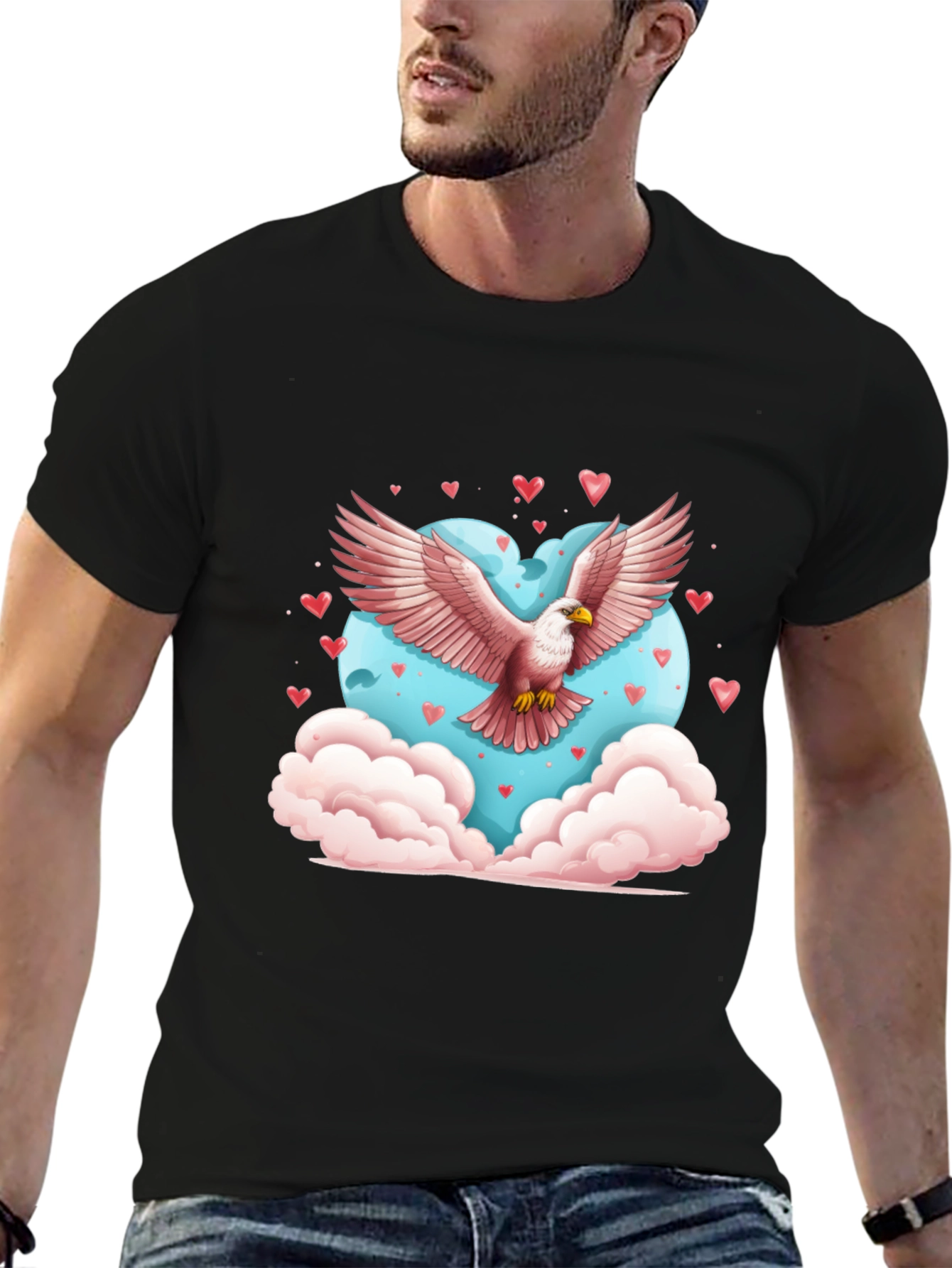 Eagle Heart Valentines Day Black T-Shirt