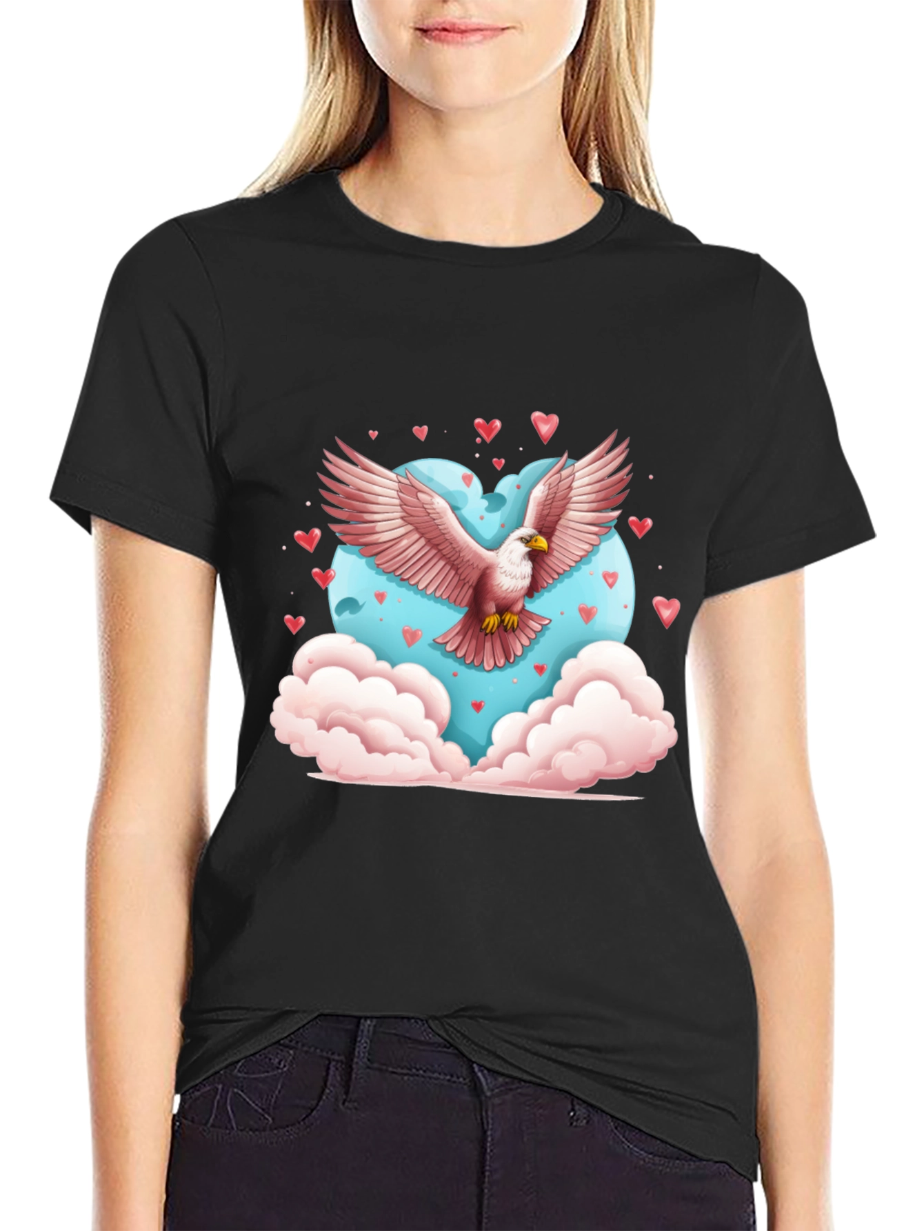 Eagle Heart Valentines Day Black T-Shirt