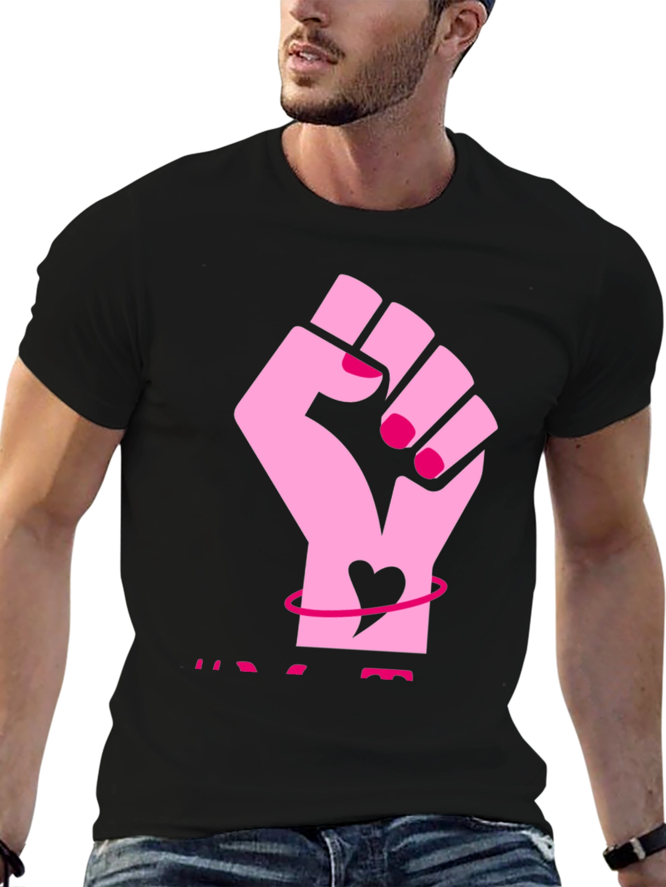 Feminist Fist Heart Graphic Tee - Black
