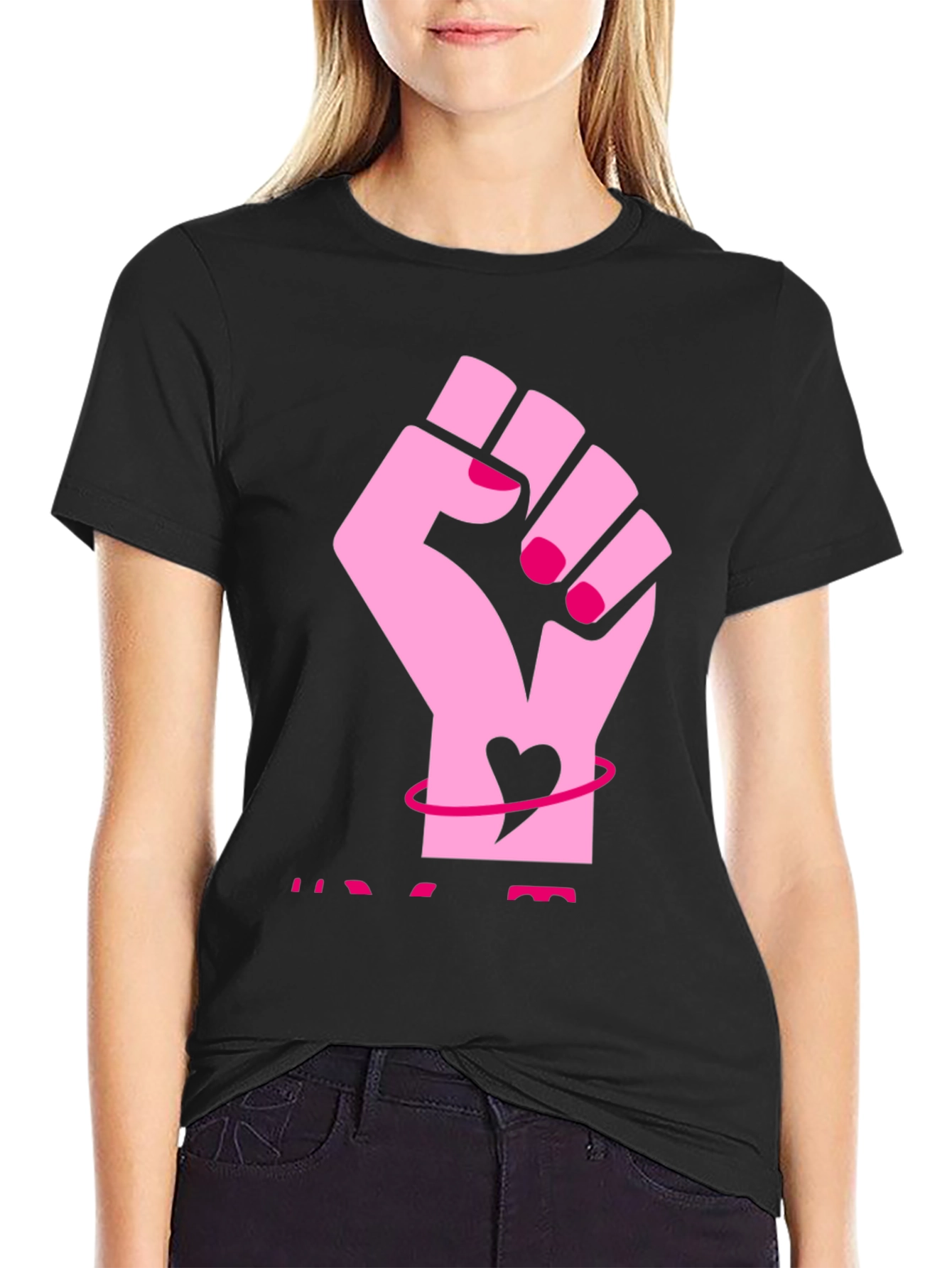 Feminist Fist Heart Graphic Tee - Black