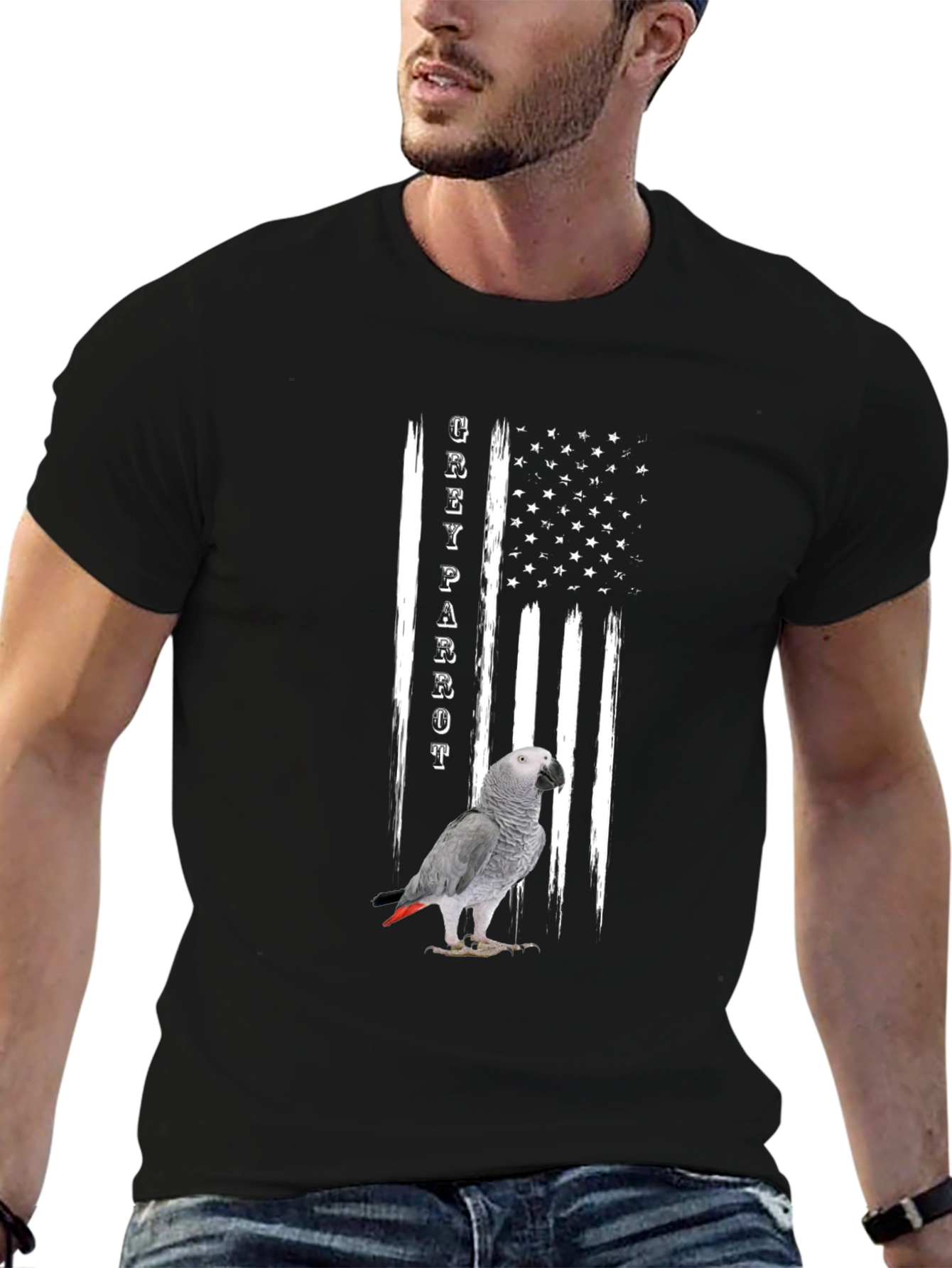 Grey Parrot USA Flag T-Shirt