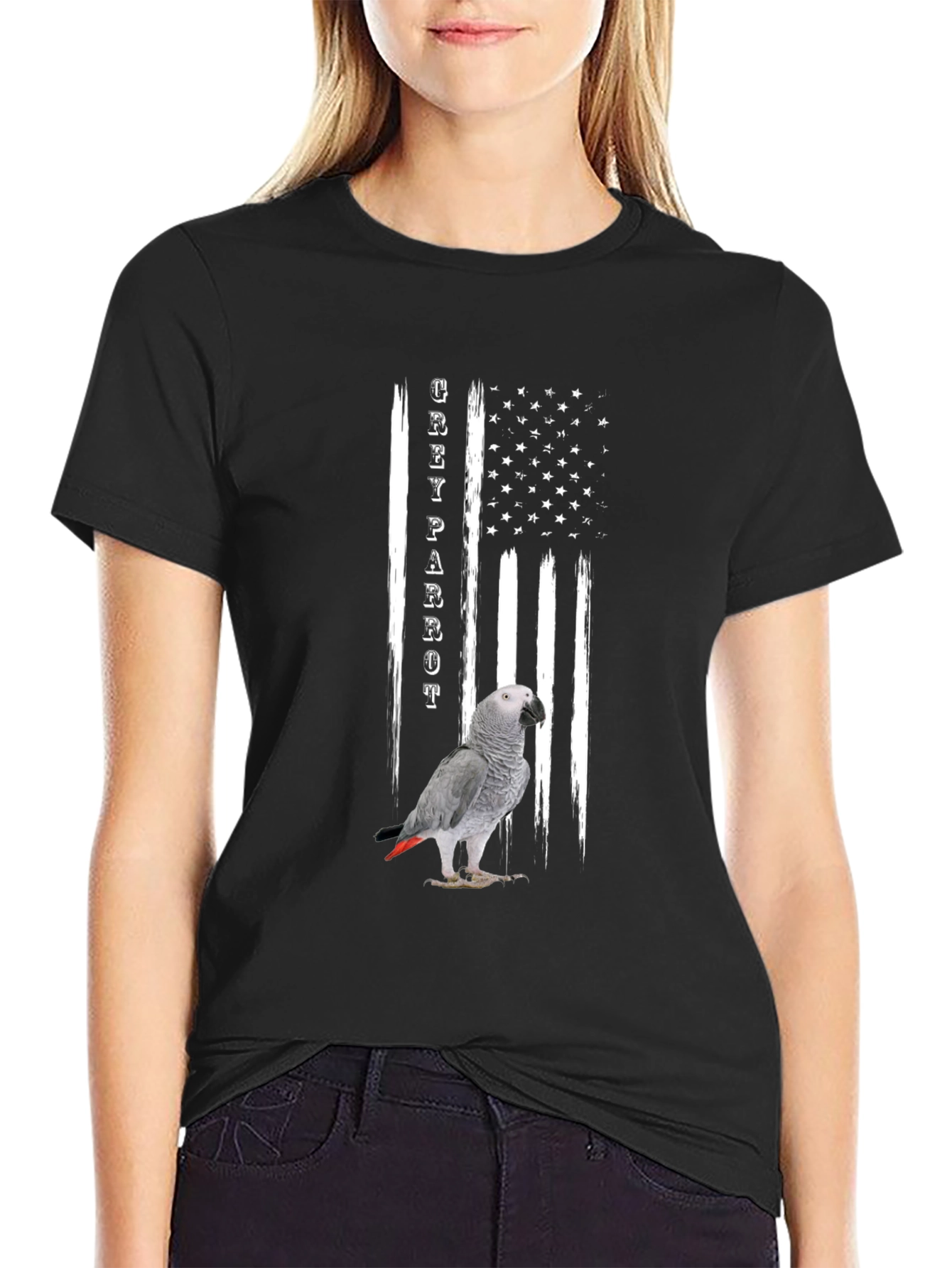 Grey Parrot USA Flag T-Shirt