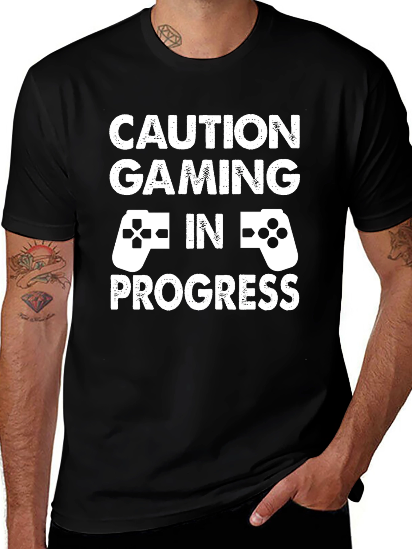 Caution Gaming In Progress Black T-Shirt