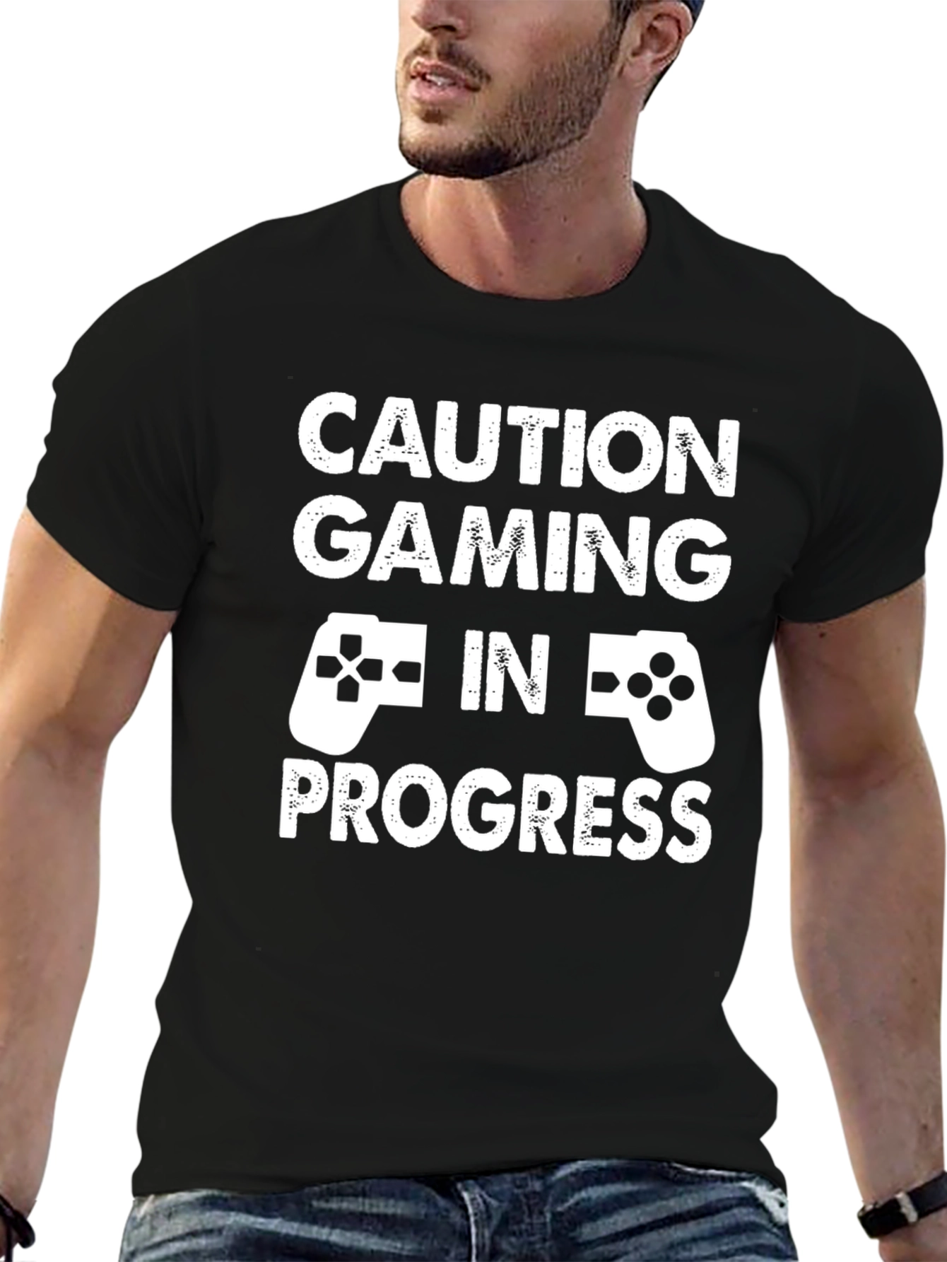 Caution Gaming In Progress Black T-Shirt